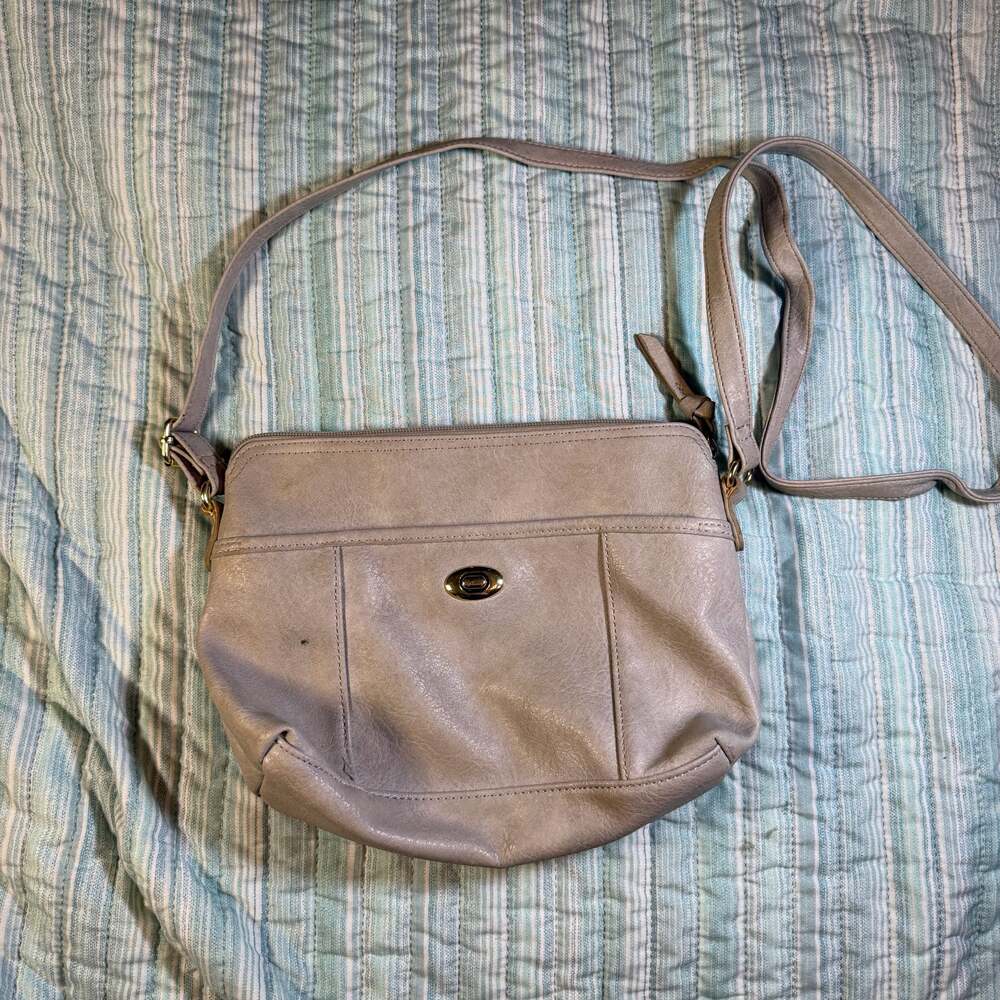B.O.C. Pebble Grain Faux Leather Multi-Compartment Top Zip Taupe Crossbody Bag